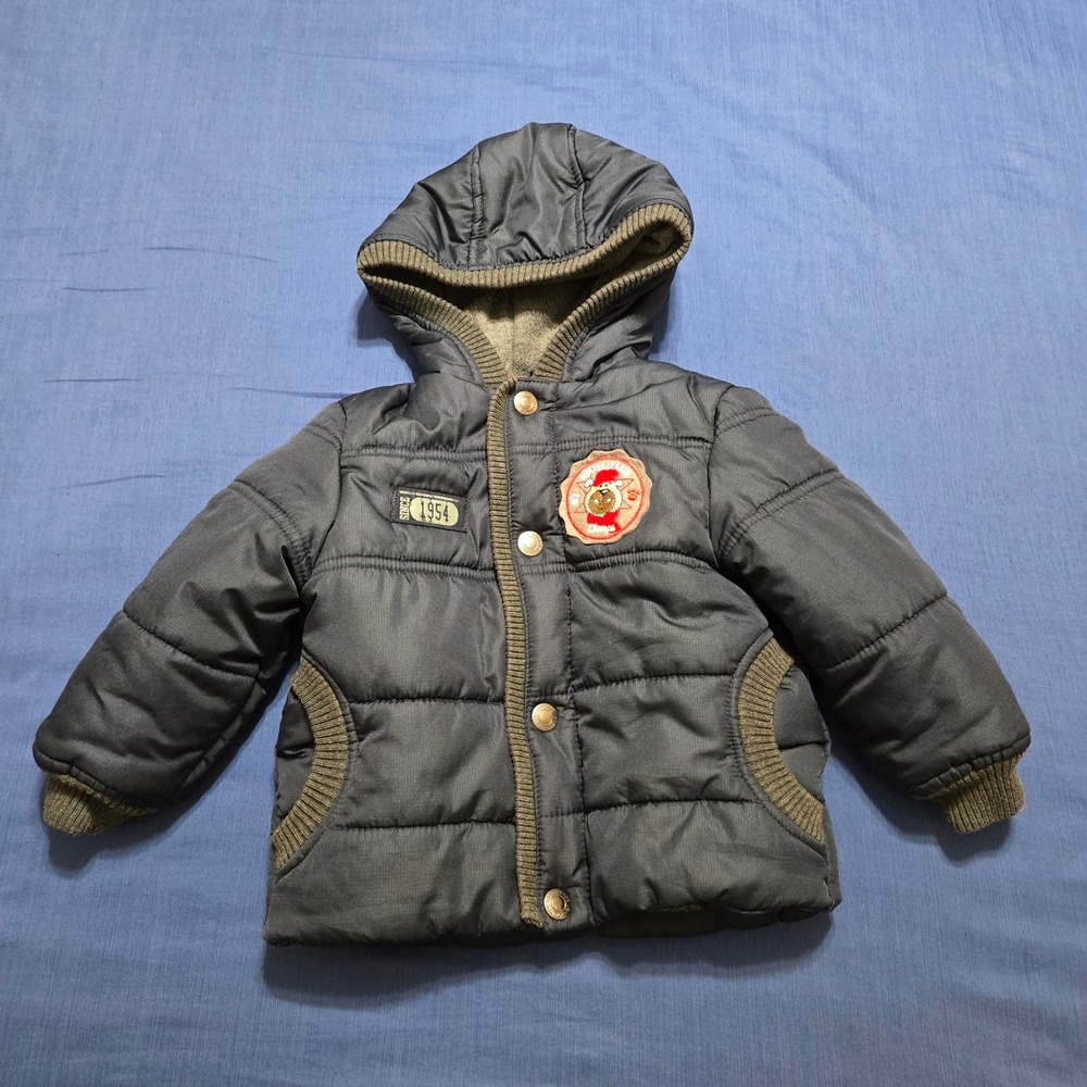 London Fog Puffer Jacket Toddler Boy‎ 2T Gray Excellent Hooded Fleece Lined